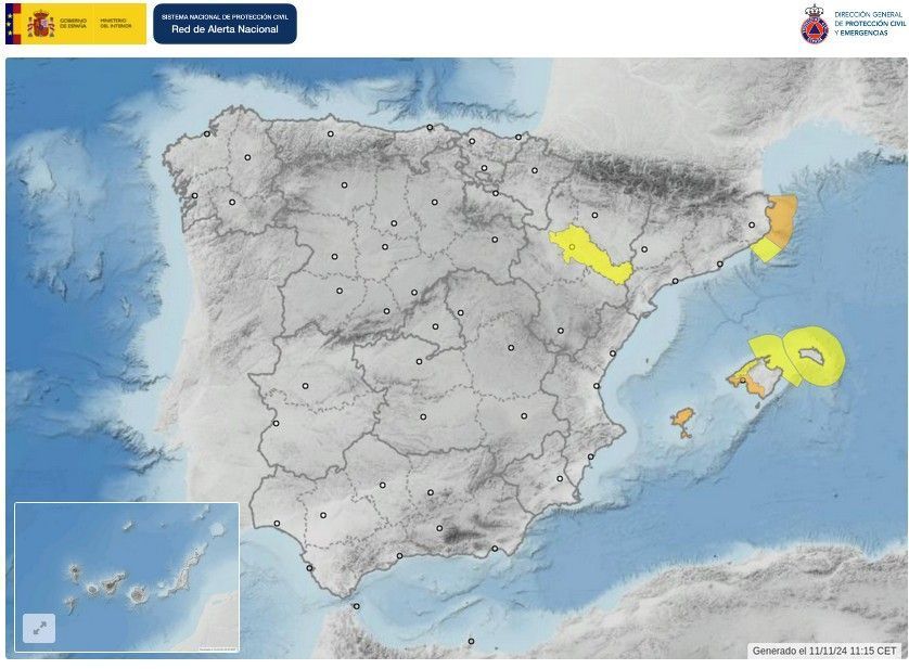 Protección Civil alerta por precipitaciones abundantes en Baleares y litorales mediterráneos